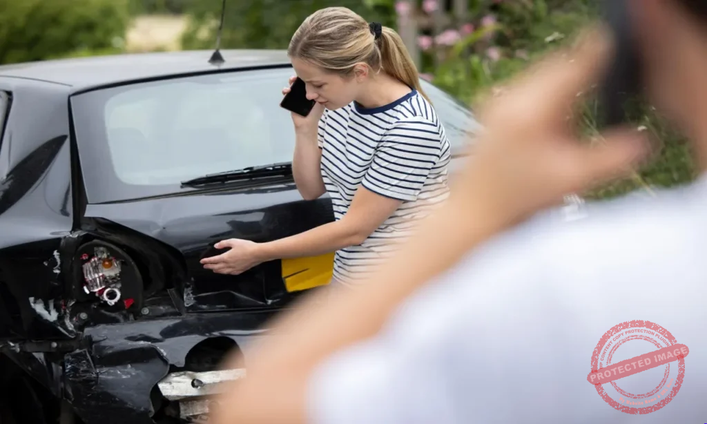 Professional lawyer for car accident injury claim discussing settlement documents with injured client after serious vehicle crash